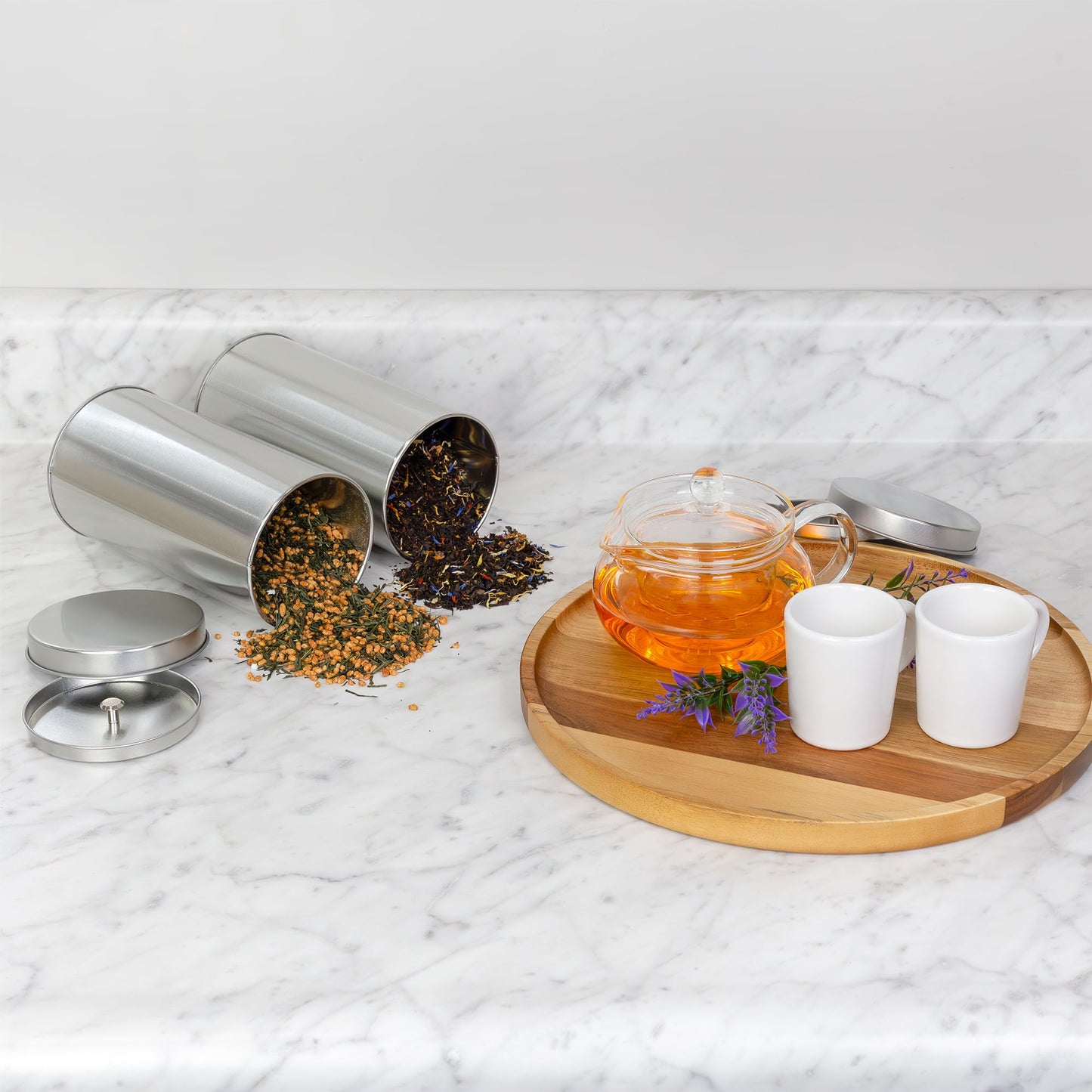 SOLSTICE TEA TRADERS Double Seal Tea Canisters (Pack of 4) Round Metal Containers with Interior Seal Lid - Large