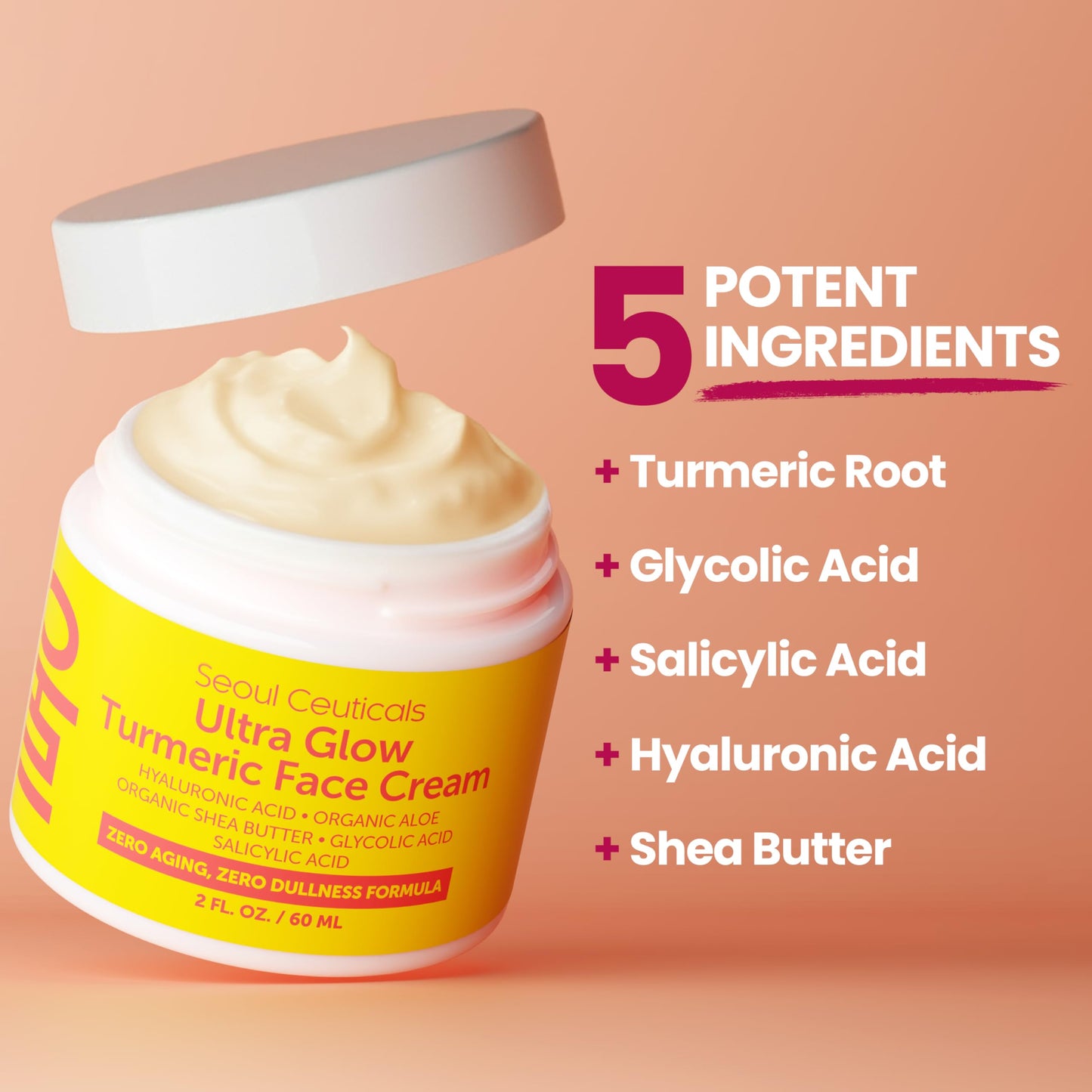 SeoulCeuticals Korean Skin Care Turmeric Cream - Face Moisturizer for Dull Dry Skin - Korean Skincare K Beauty for Glass Skin 2oz