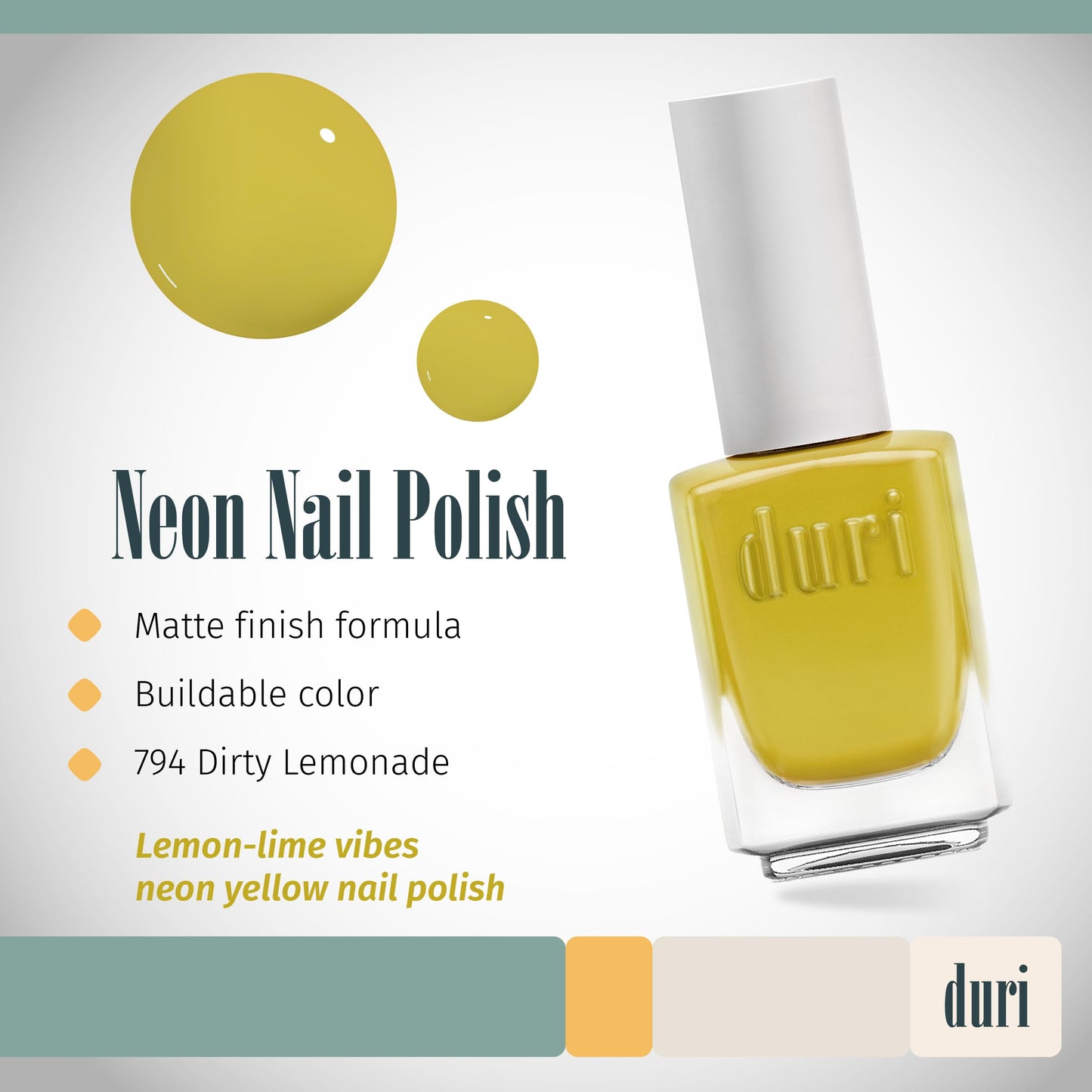 duri 794 Dirty Lemonade - Neon Yellow Nail Polish, Semi Matte, Full Coverage, 0.45 Fl Oz Beauty & Personal Care duri