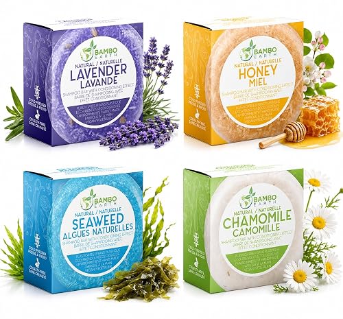 Solid Shampoo Bar And Conditioner Effect Hair Soap - 4 Pack 100% Organic Shampoo Bars For Hair With All Natural Plant Based Essential Oils And Eco
