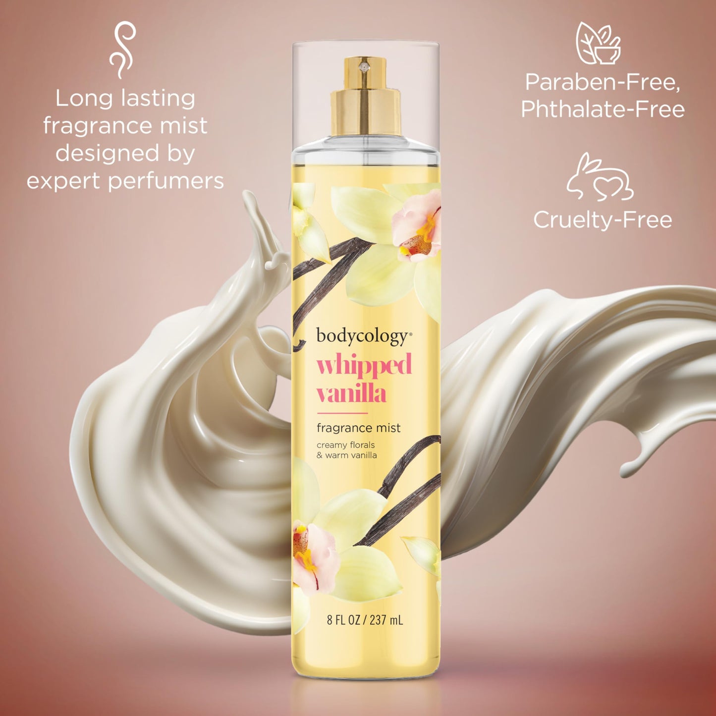 Bodycology Long-Lasting Fragrance Body Mist, Whipped Vanilla, 8 fl oz (Pack of 2)