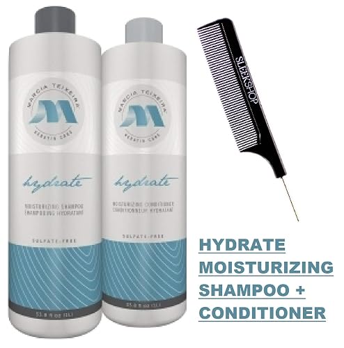 Marcia Teixeira Keratin Care Hydrate MOISTURIZING Shampoo & Conditioner DUO SET, Sulfate-Free for Normal to Dry Hair (w/Sleek Comb) Moisture Hydrating