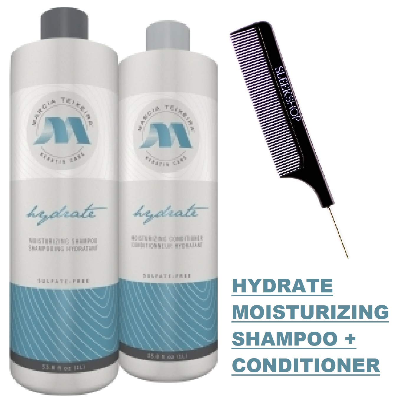 Marcia Teixeira Keratin Care Hydrate MOISTURIZING Shampoo & Conditioner DUO SET, Sulfate-Free for Normal to Dry Hair (w/Sleek Comb) Moisture Hydrating