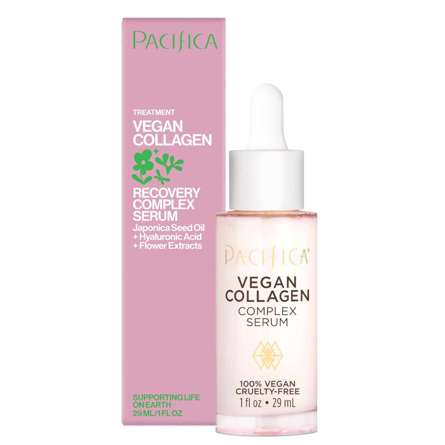 Pacifica Vegan Collagen Complex Face Serum Anti Aging Hydrating Serum w/Hyaluronic Acid for Plumping & Firming Collagen Boosting Facial Serum for Fine