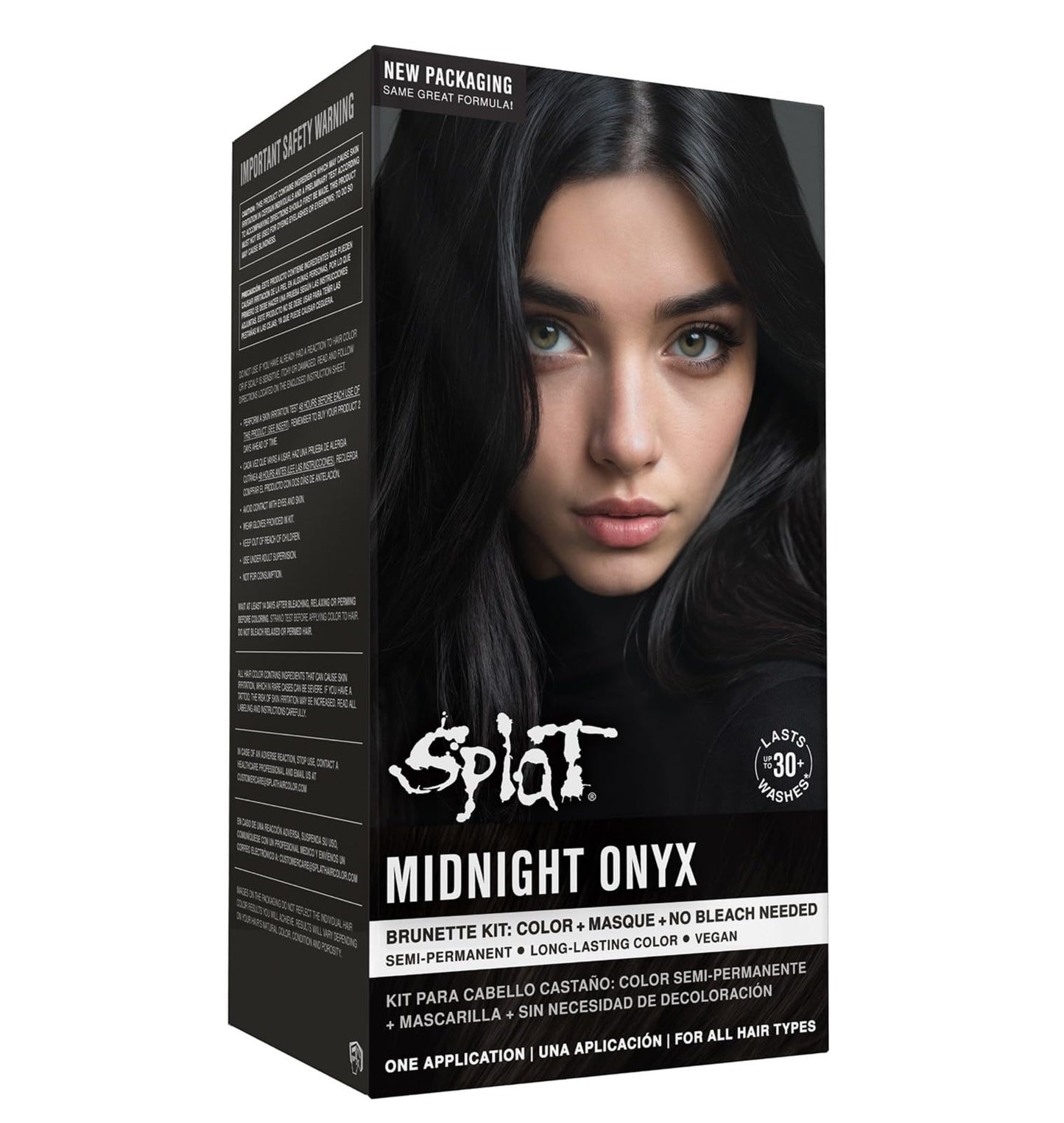 Splat Midnight Onyx Semi Permanent Hair Dye Kit, 1 Application, Includes Deep Reconstructor Conditioner, Lasts 30 Washes, No Bleach Required, Vegan