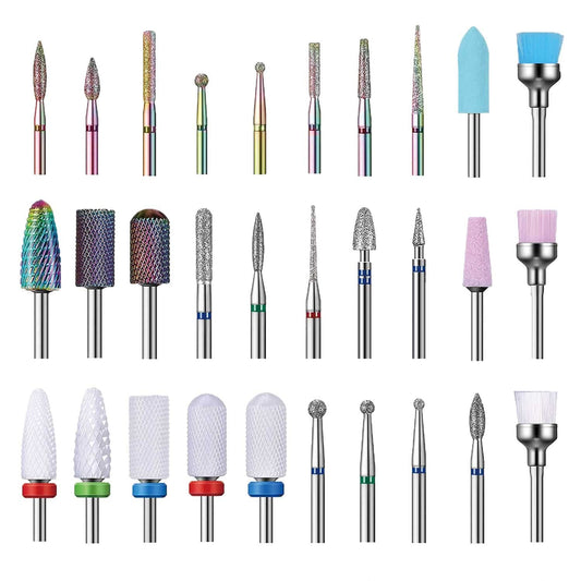 Nail Drill Bits Set, 3/32" Ceramic Tungsten Carbide Diamond Drill Kit,30Pcs Safety Professional Rotary Burrs Polish Nail File Bit for Acrylic Poly Beauty & Personal Care Bunhum