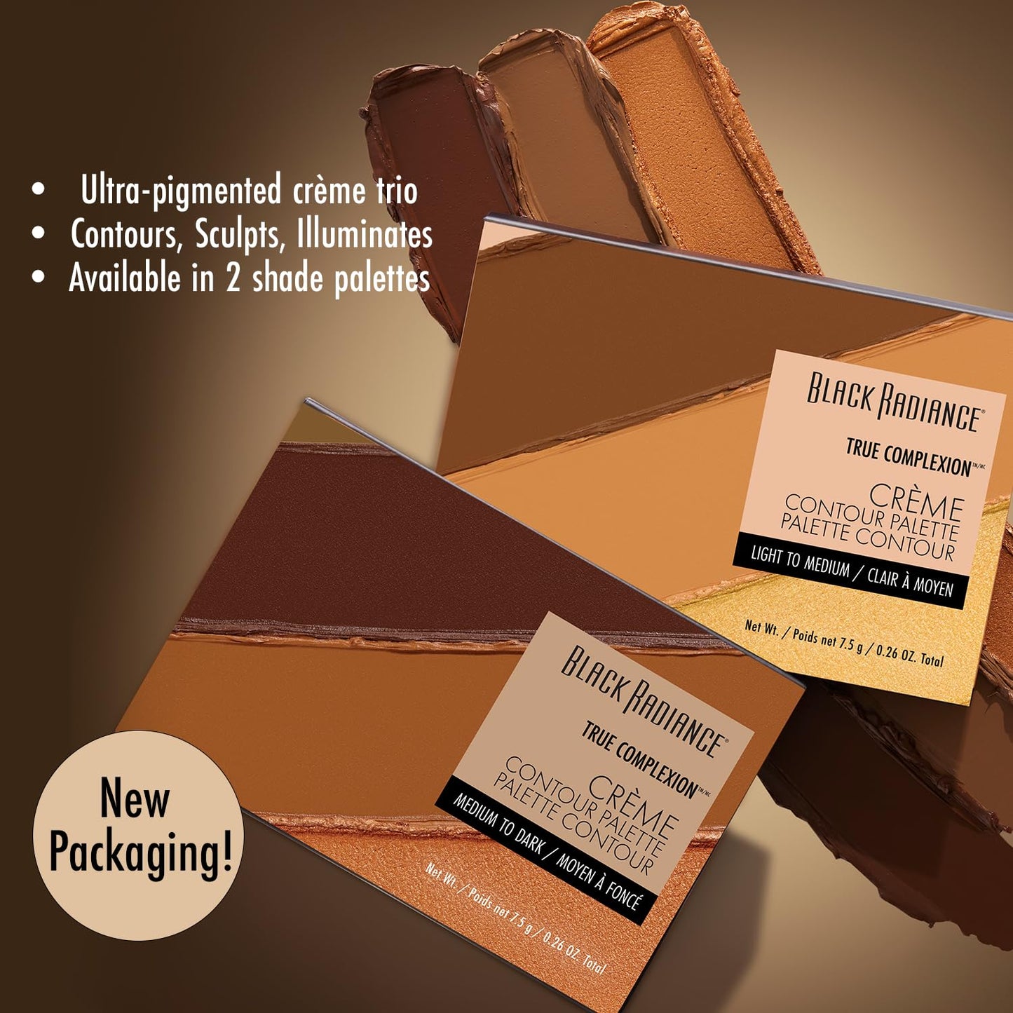 Black Radiance True Complexion Crème Contour Palette, Defines, Sculpts, Highlights - Light to Medium