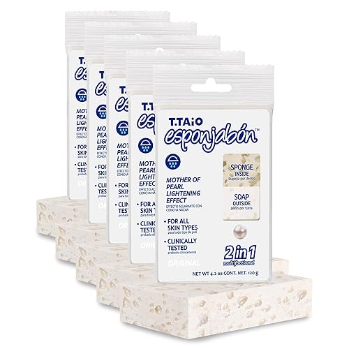 T.Taio Esponjabon Mother of Pearl Soap Sponge - Cleansing Shower Scrubber - Cleaning Bath Wash Scrub - Oil Removal - Massage & Lather Foot, Elbow,