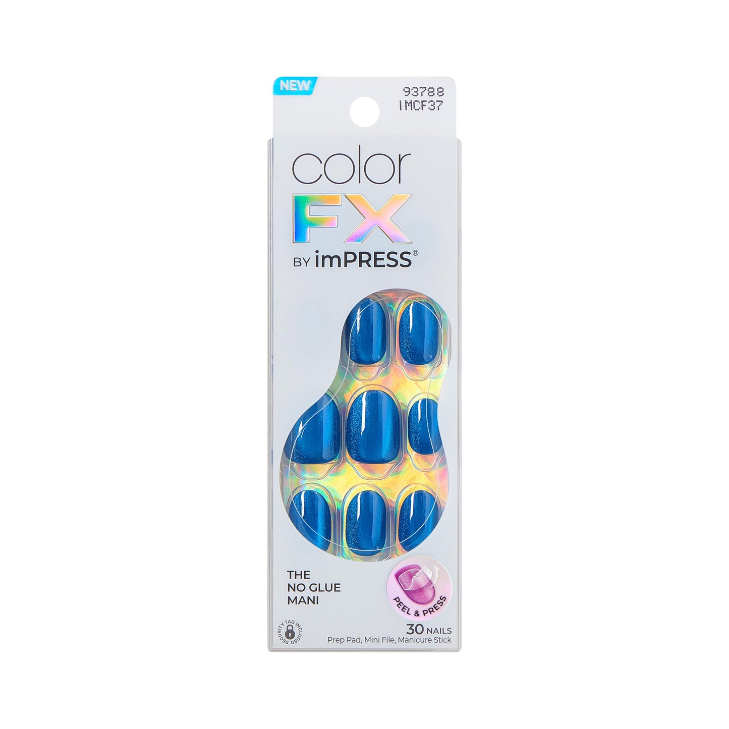 Kiss colorFX by Impress Press On Nails, Reconnect, 30 No Glue Peel and Stick Nails Kit with IMPROVED Adhesive, Blue Short Oval Pearlescent Effect Beauty & Personal Care imPRESS