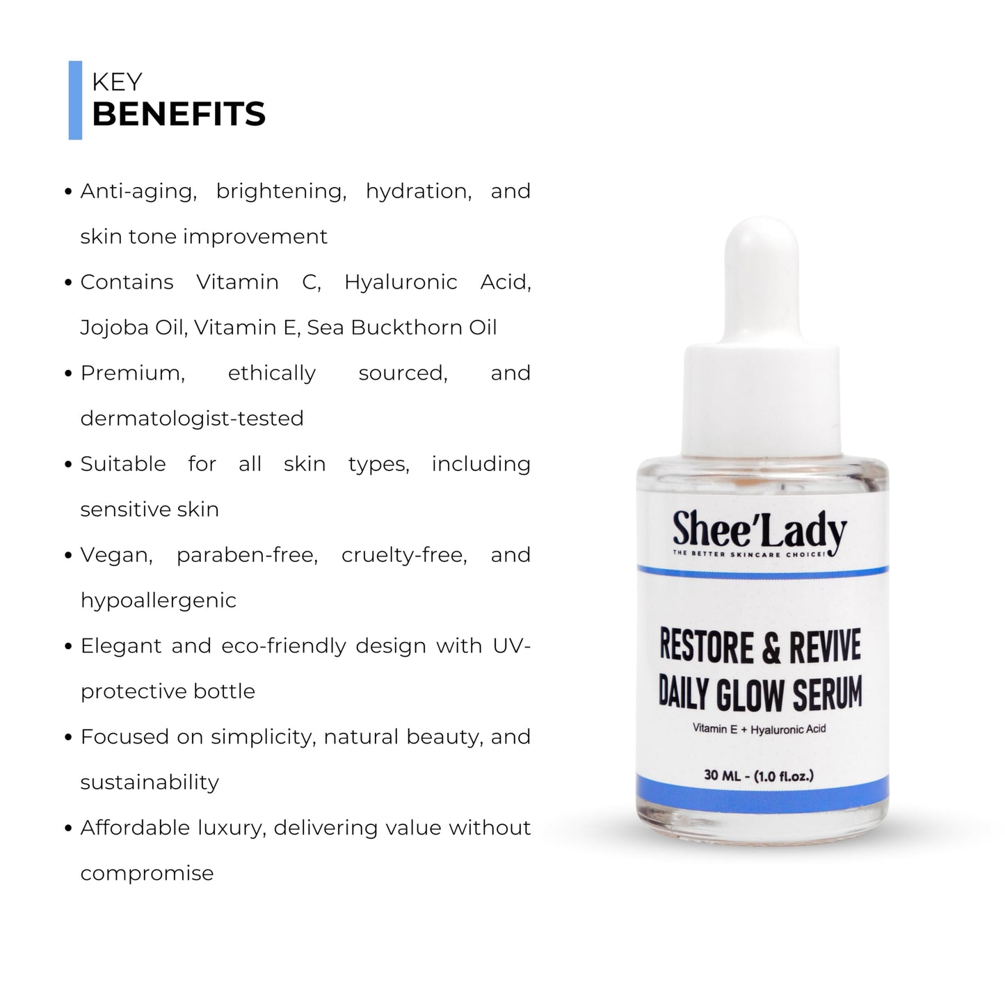 Shee'lady Restore & Revive Daily Glow Serum Daily Anti-Aging Wrinkle and Skin Tone Skin Care Treatment, Brightening Serum, Stocking Stuffers for Men