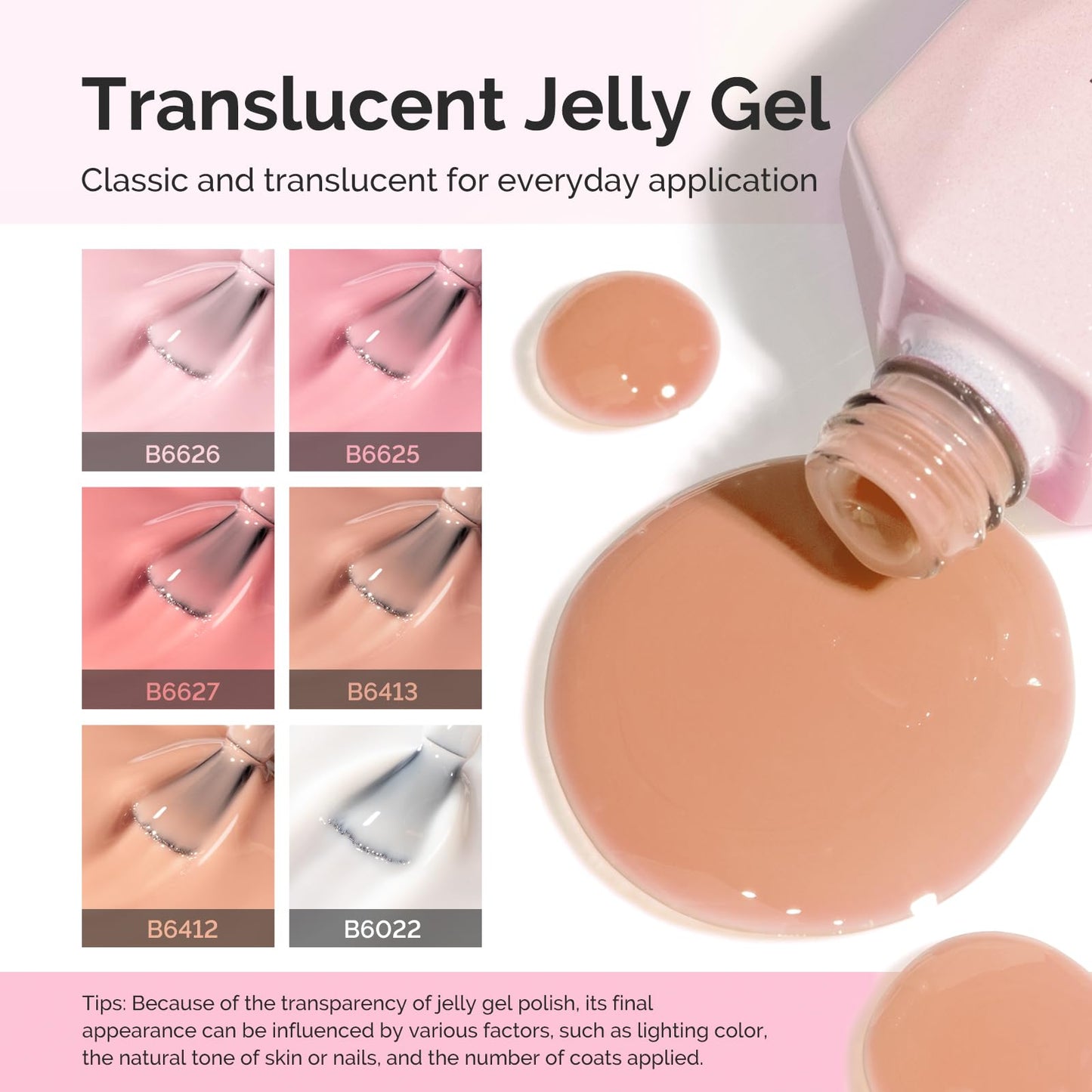 MelodySusie Jelly Gel Nail Polish Set,6 Transparent Colors,Milky or Jelly Texture,Classic Basic Colors Soak Off UV LED Light Cure or Salon Manicure Beauty and Personal Care MelodySusie