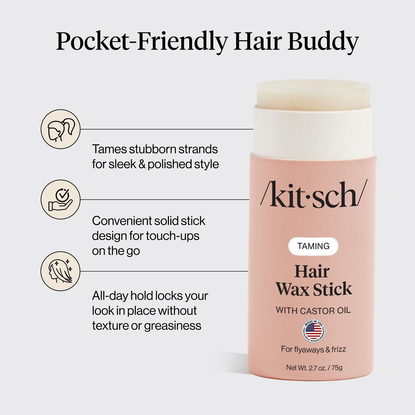 Kitsch Hair Wax Stick for Women & Men - Anti-Frizz and Fly Away Hair Tamer, No Residue Hair Finishing Stick | All Day Hold Styling Product - 2.7 oz Beauty and Personal Care Kitsch