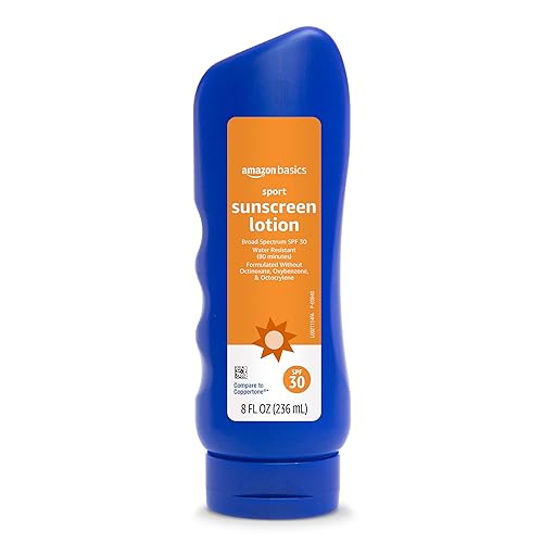 Amazon Basics Sport Sunscreen Lotion SPF 30, Water Resistant (80min), Formulated without Octinoxate & Oxybenzone, Broad Spectrum UVA/UVB Protection, 8