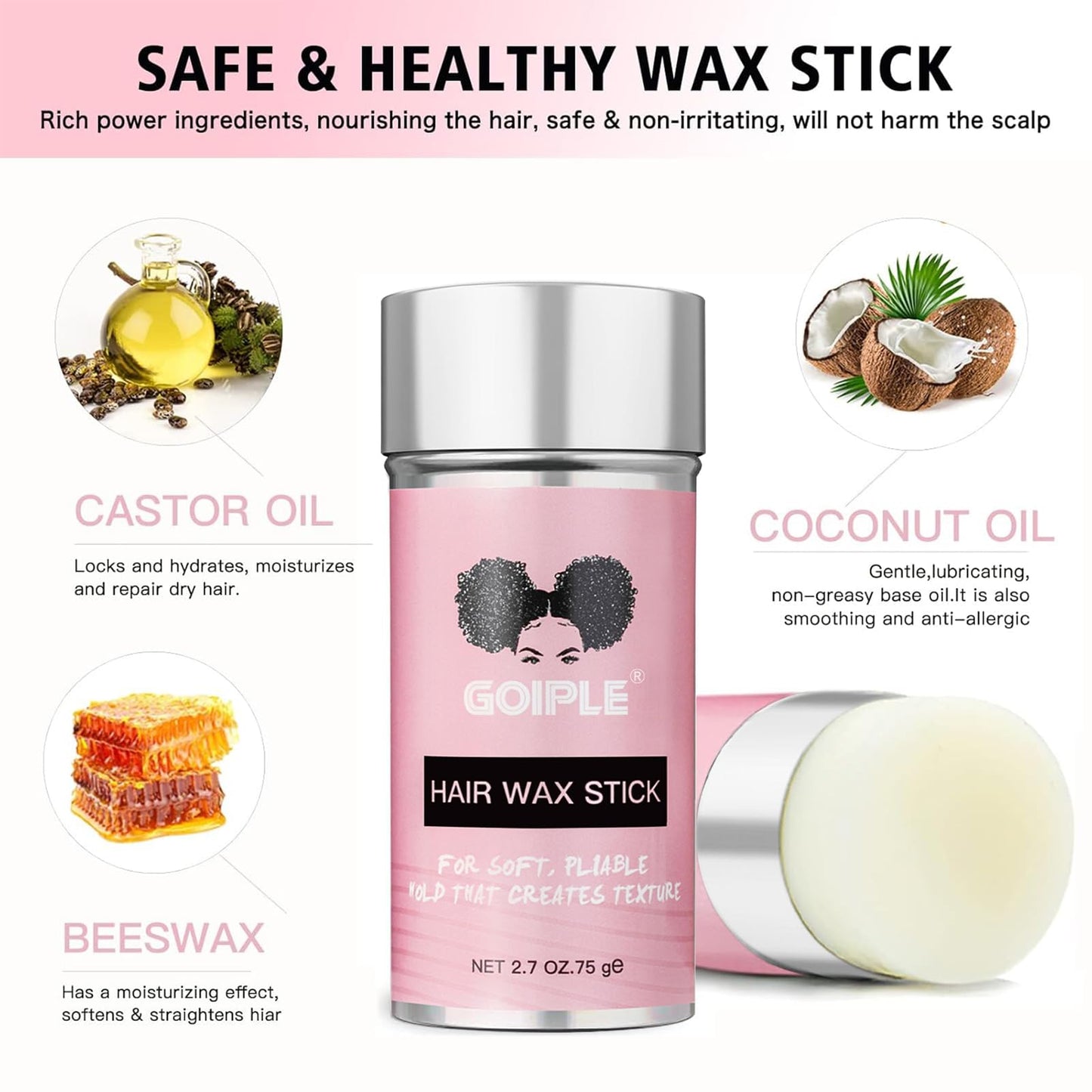 Goiple Wax Stick for Hair, Hair Pomade Stick Long-Lasting Styling Wax Stick, Hair Wax Stick Smoothing & Slick Stick for Hair Wigs, Styling Waxes