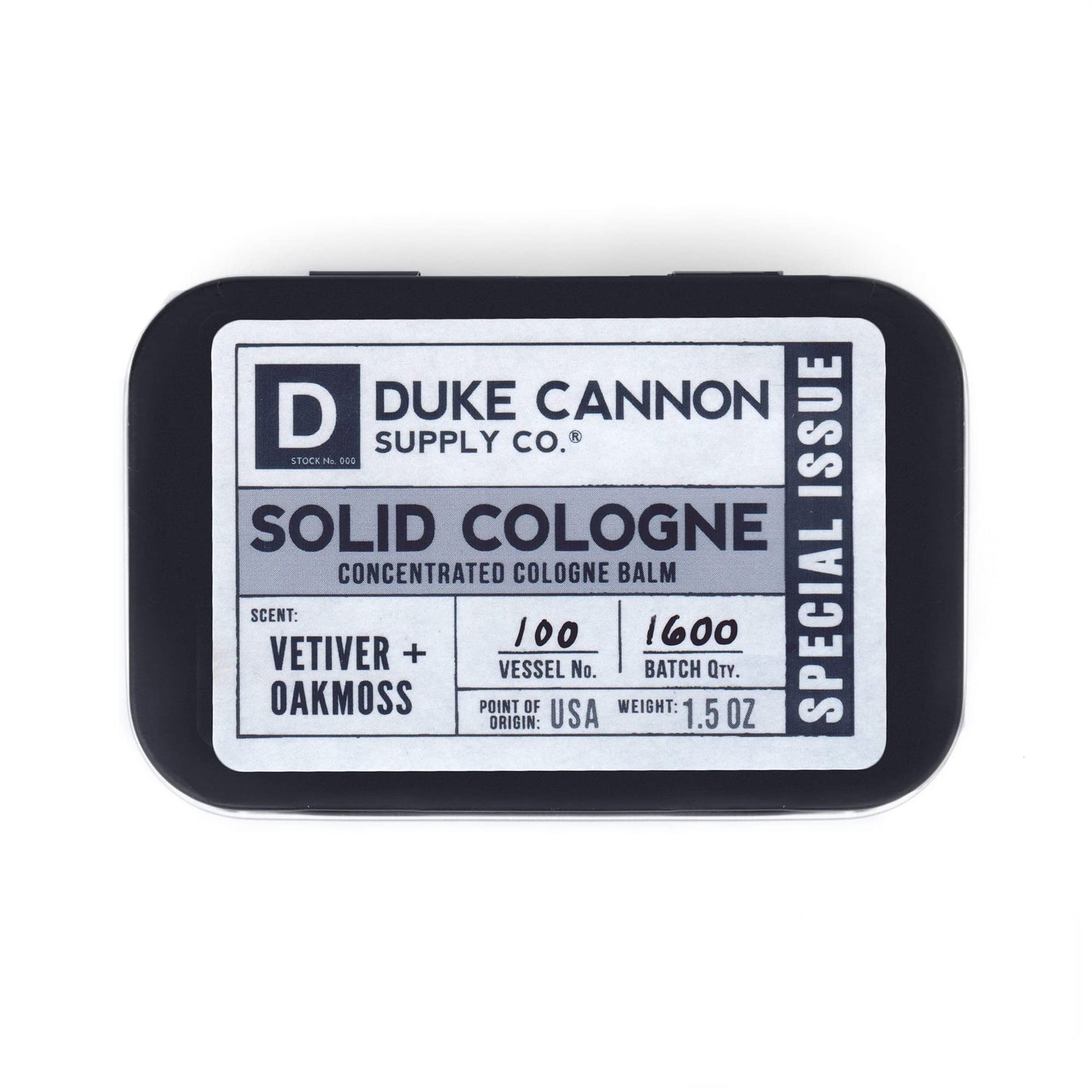 Duke Cannon Supply Co. Solid Cologne for Men Special Issue Vetiver and Oakmoss (Fresh Air, Sandalwood) - Concentrated Balm, Travel-Friendly Tin, 1.5