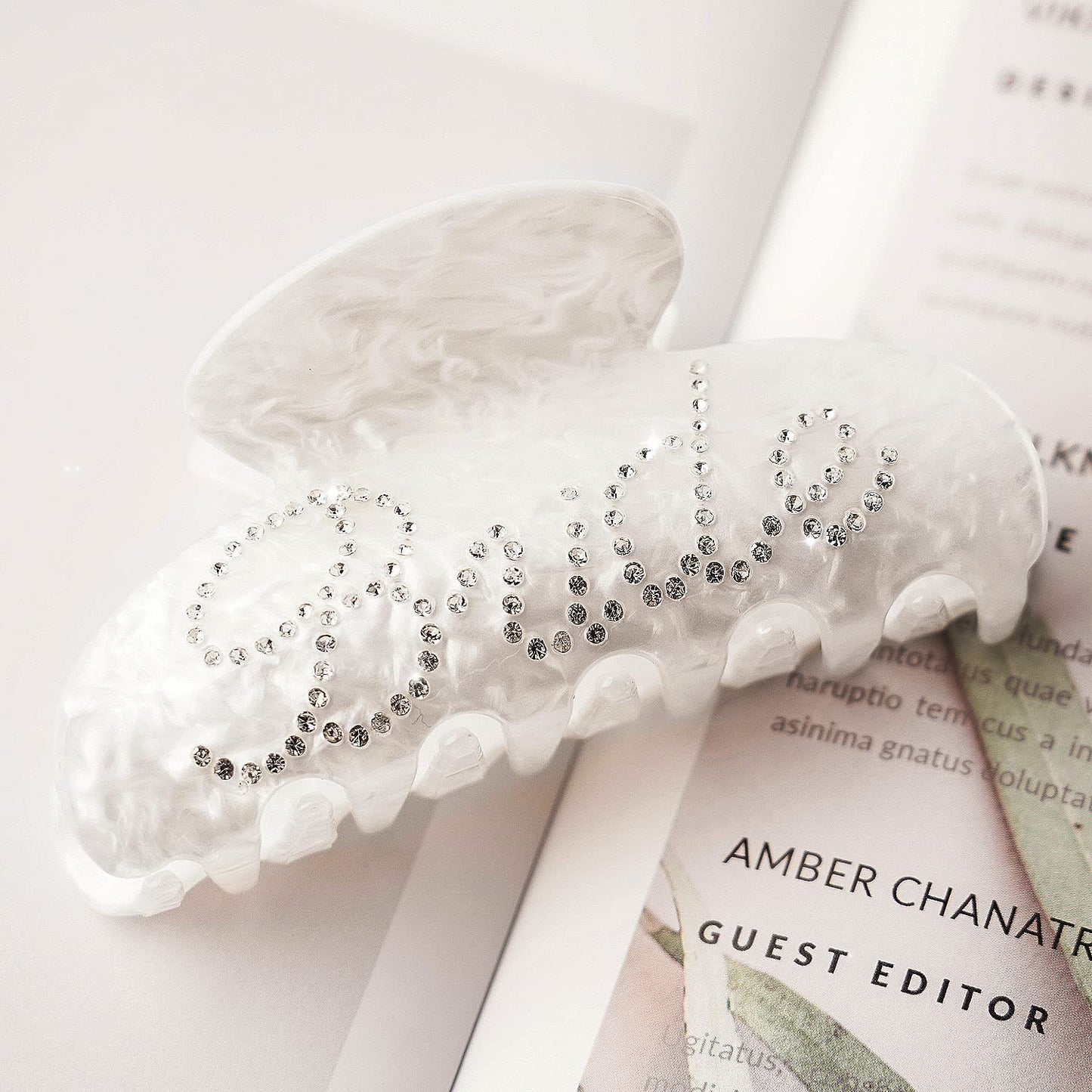 Saliyaa Bride Hair Clip - White Acrylic Bride Clip with Double-Side Logo (4 inches) - Wedding Gift, Bridal Shower, Bachelorette Decorations Accessory