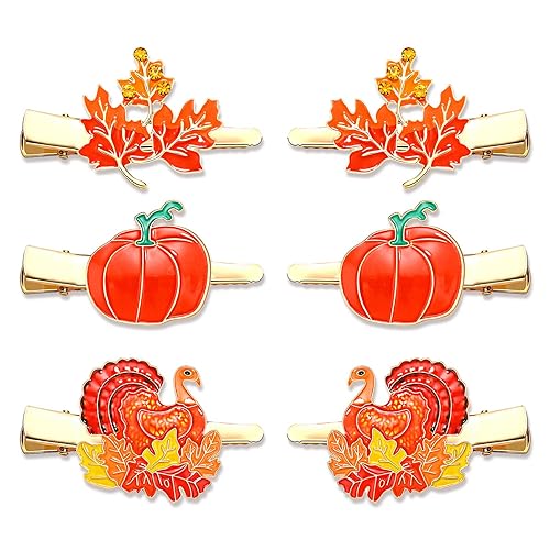 Thanksgiving Hair Clips Set for Women Girls (Turkey+Pumpkin+Maple Leaf)