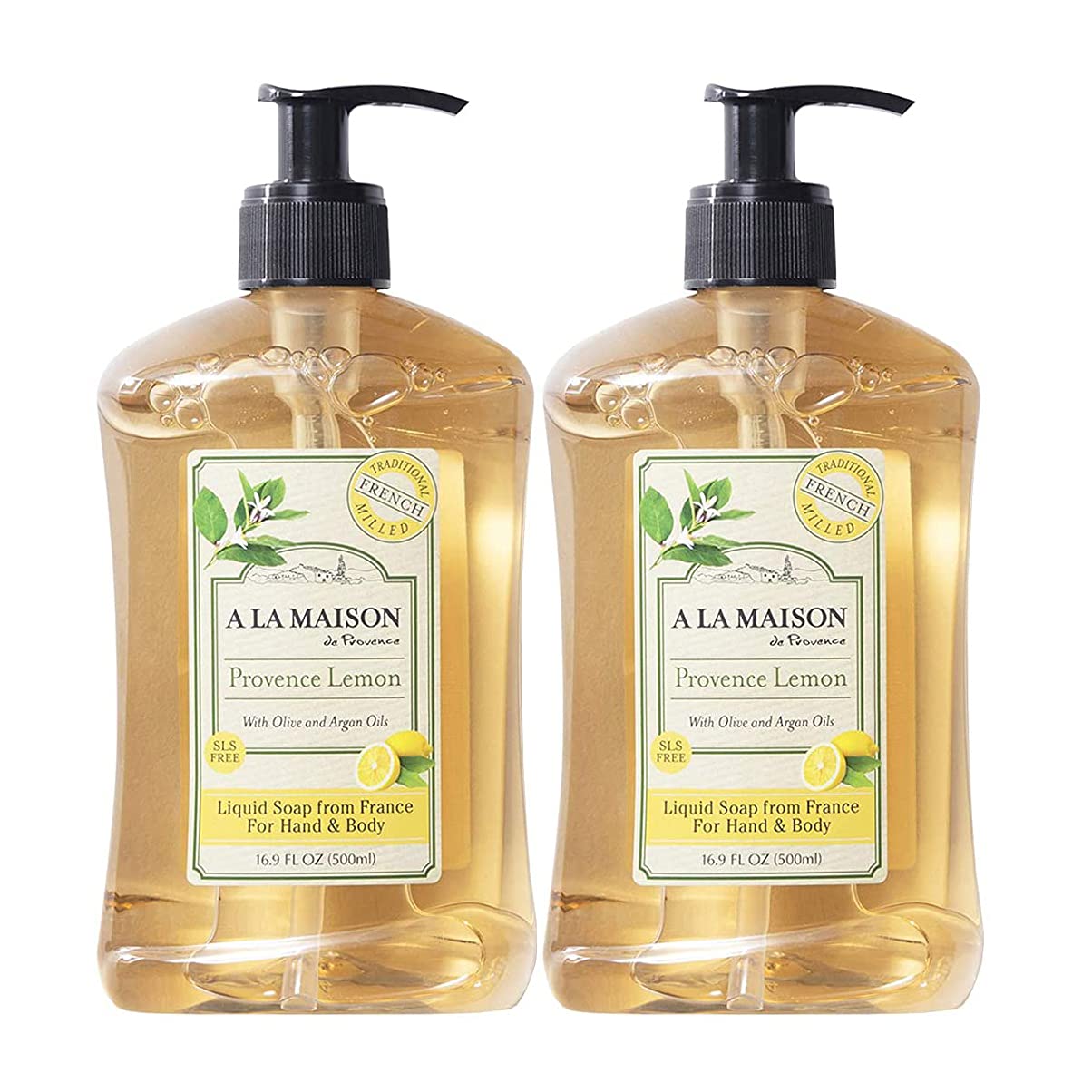 A LA MAISON Provence Lemon Liquid Hand Soap - Triple French Milled Natural Moisturizing Soap (16.9 oz Bottle)