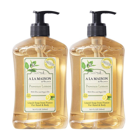 A LA MAISON Provence Lemon Liquid Hand Soap - Triple French Milled Natural Moisturizing Soap (16.9 oz Bottle)