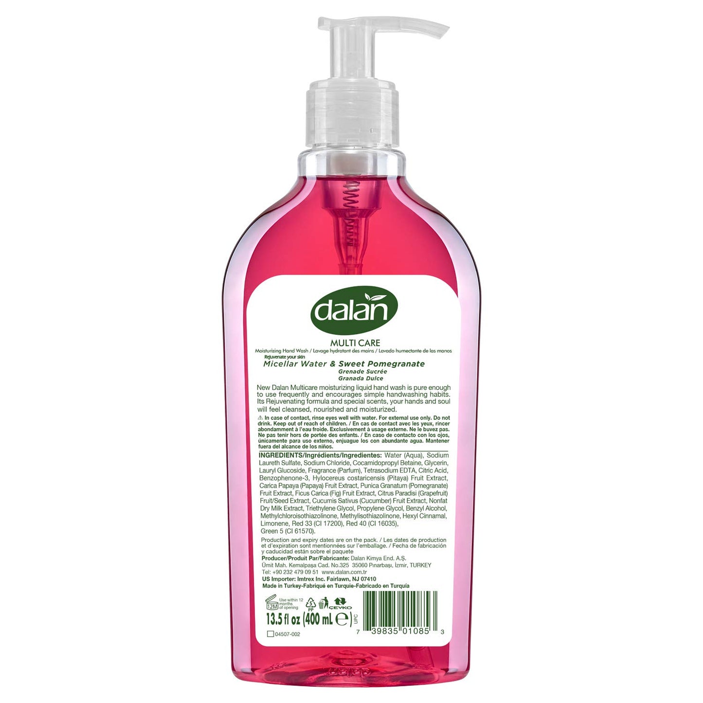 Dalan Sweet Pomegranate Multicare Ultra Moisturizing Liquid Hand Soap for Normal and Dry Hands Fresh Clean and Soft Feeling (13.5 Fl Oz / 400 mL (Pack