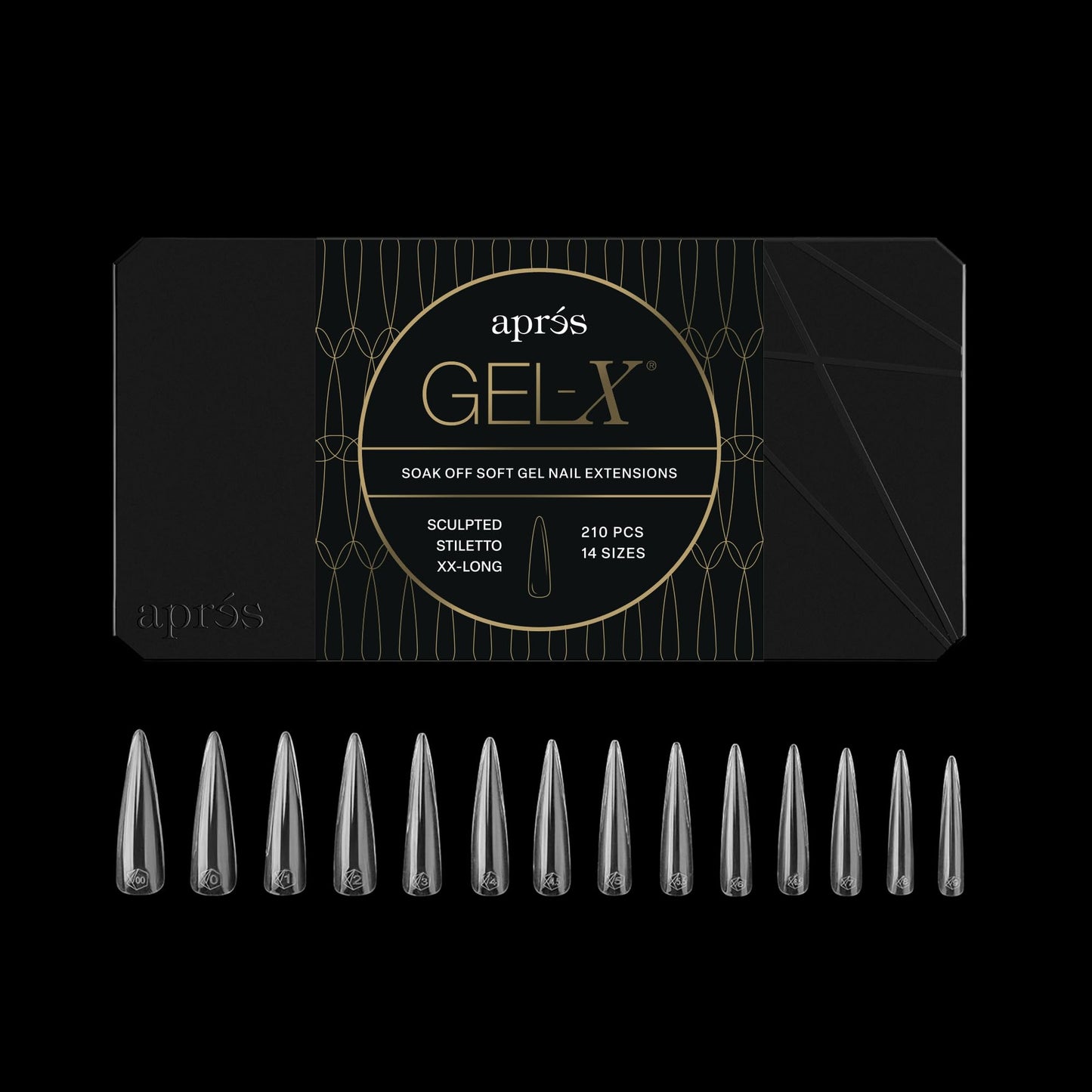 Apres Gel-X Sculpted Box of Nail Tips, 14 Sizes 00-9, Soft Gel Tip Box (210pcs) (Sculpted Stiletto Extra Extra Long, 210) Beauty & Personal Care APRÉS