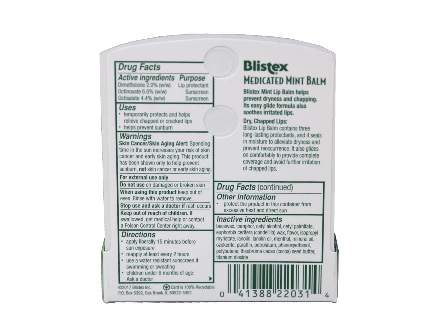 Blistex Medicated Mint Balm SPF 15 0.15 oz (Pack of 3)
