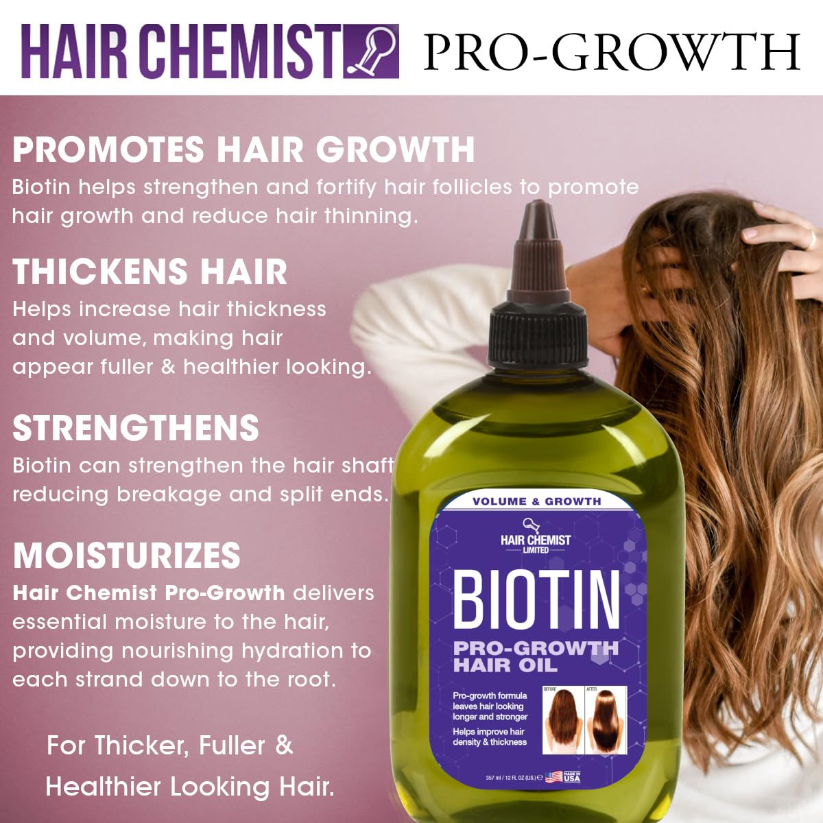 Hair Chemist Pro-Growth Biotin Hair Oil, Large 12 oz. - Hair Oil for Hair Growth