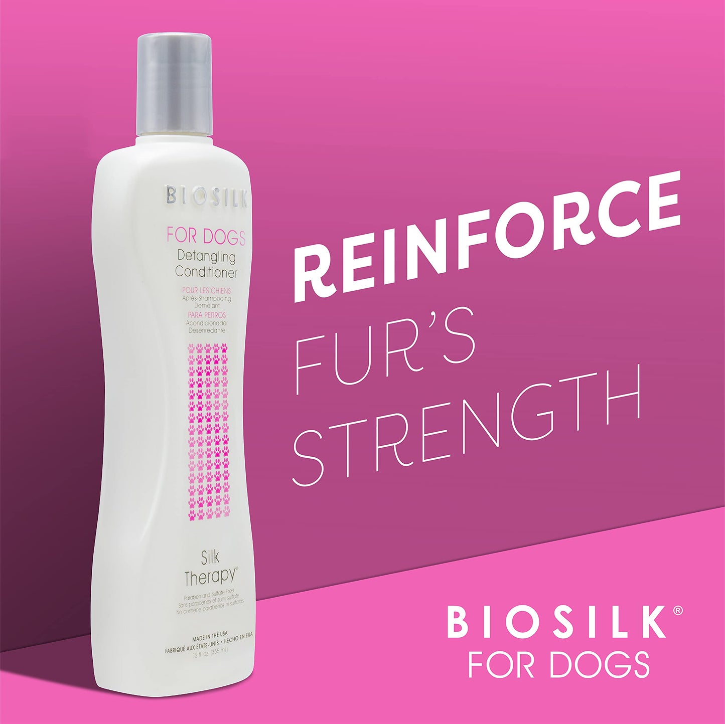 BioSilk for Dogs Silk Therapy Detangling Conditioner – Moisturizing Dog Hair Detangler & Dematting Spray, Tangle Remover, Grooming Supplies, 12 Fl Oz