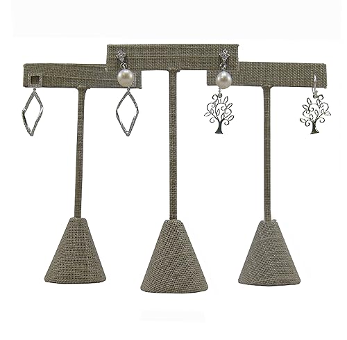 N'ice Packaging - 3 Qty Grey Linen 4.75" High Free-Standing Earring T-Stand Display, T Shape Holder for Tradeshow, Home Business, Promotion, or just…
