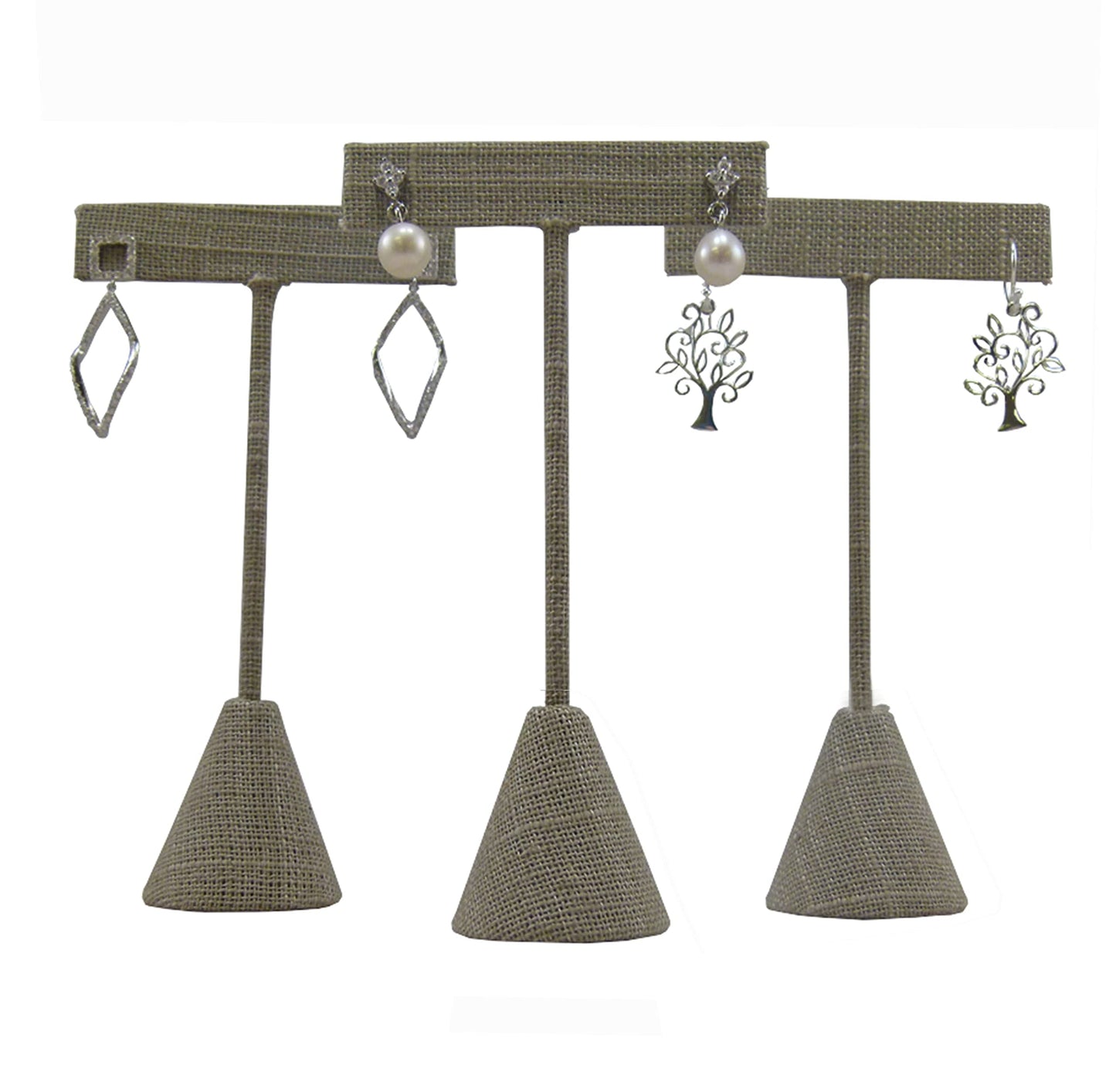 N'ice Packaging - 3 Qty Grey Linen 4.75" High Free-Standing Earring T-Stand Display, T Shape Holder for Tradeshow, Home Business, Promotion, or just…