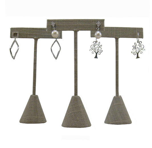 N'ice Packaging - 3 Qty Grey Linen 4.75" High Free-Standing Earring T-Stand Display, T Shape Holder for Tradeshow, Home Business, Promotion, or just…