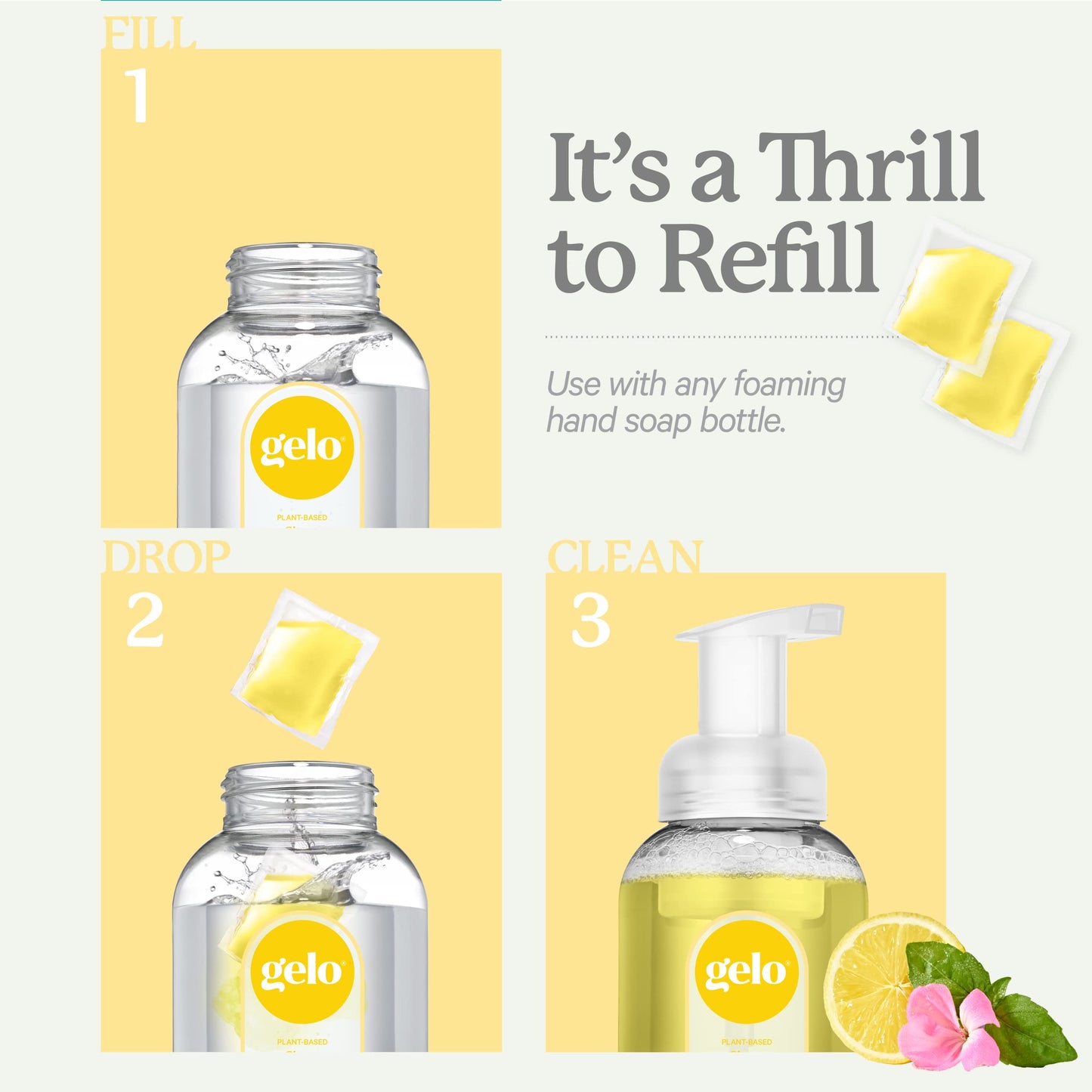 Gelo - Foaming Hand Soap Refill Pods | Eco-Friendly | 40oz Refill (Lemon, Basil & Geranium) Beauty & Personal Care Gelo