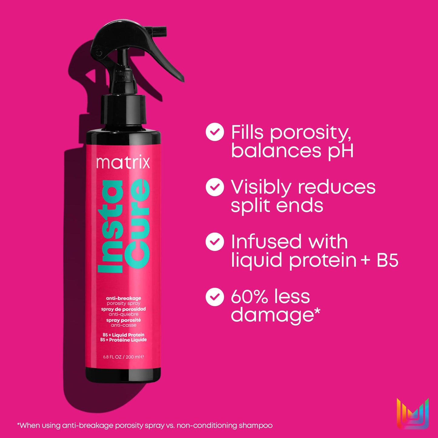 Matrix Instacure Anti-Breakage Leave-In Porosity Spray - Reduces Split Ends & Detangles, Repairs & Strengthens Hair, For Dry, Damaged, Color-Treated