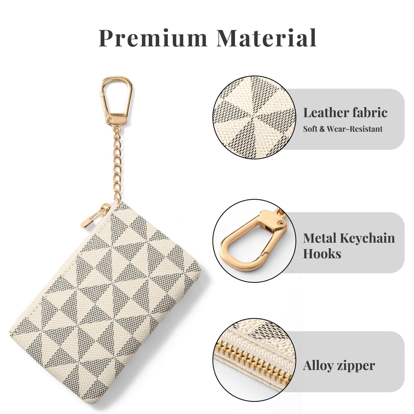 FOUSIVOU Leather Coin Purse for Women with KeyChain Small Zipper Change Purse coin Pouch Card Holder Wallet Clutch for Women & Men (White)