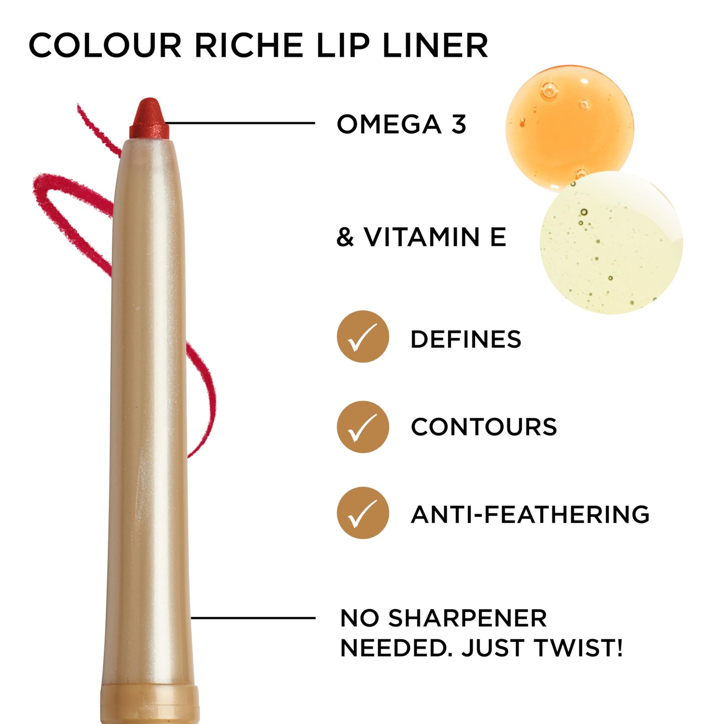 L'Oreal Paris Colour Riche Lip Liner Pencil, Creamy Lip Liner with Omega 3 and Vitamin E, 765 Always Red (Red)