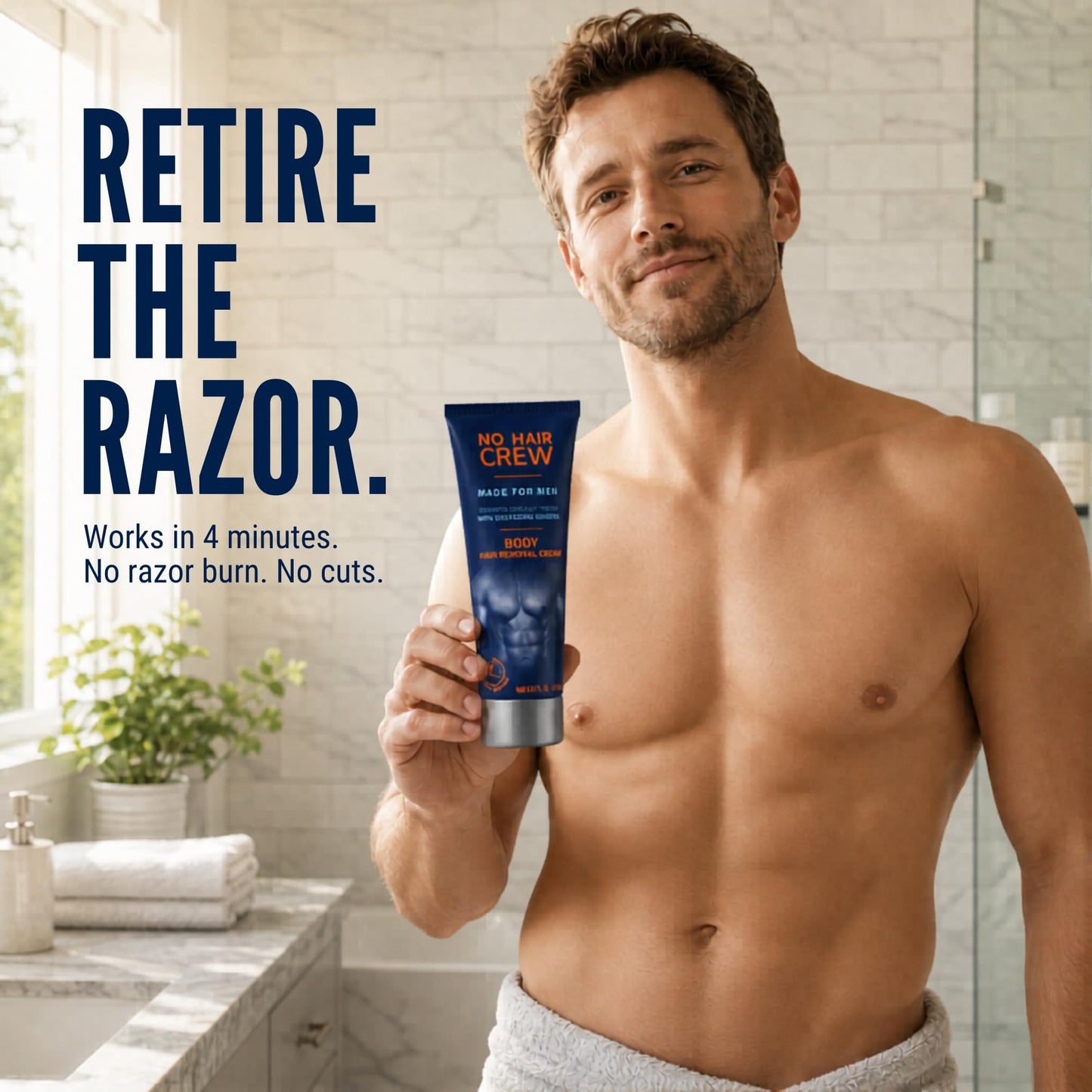 No Hair Crew Body At Home Hair Removal Cream for Manscaping Unwanted Hair with Energizing Ginseng, Premium Depilatory, Painless & Flawless, Made Beauty and Personal Care NO HAIR CREW