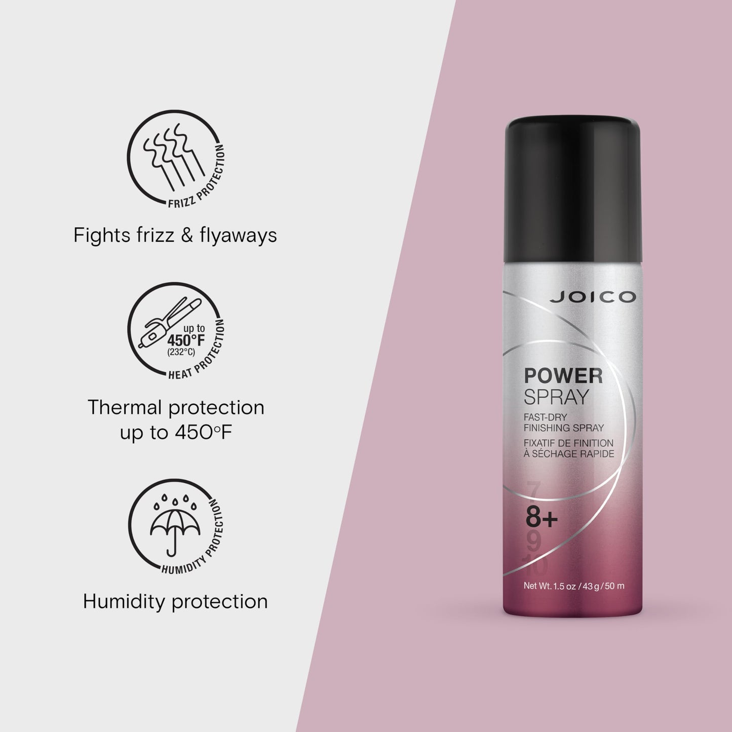 Joico Power Spray Fast-Dry Finishing Spray | For Most Hair Types | Protect Against Heat & Humidity | Protect Against Pollution & Harmful UV | Paraben