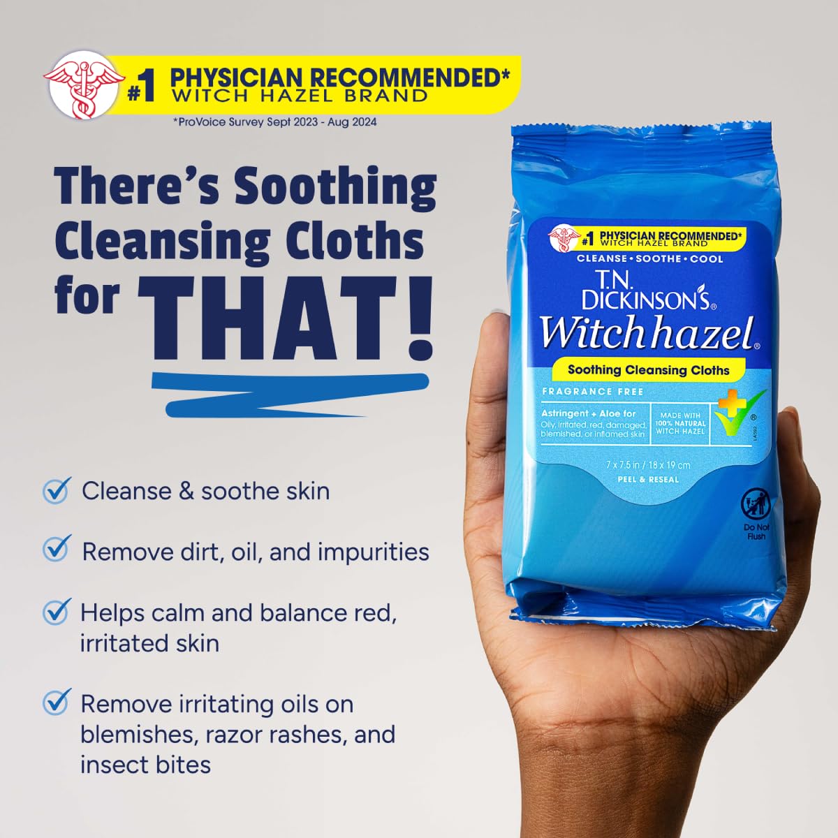 T.N. Dickinson's Witch Hazel Soothing Cleansing Cloths | Removes Dirt, Oil, Impurities | For Oily, Irritated, Red, Damaged, Blemished, Sensitive Skin
