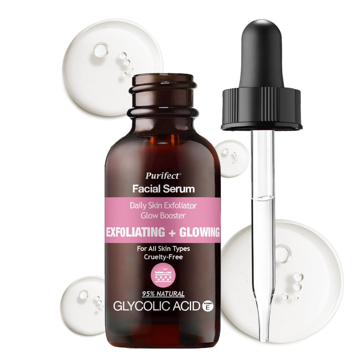 Purifect Glycolic Acid Exfoliating & Glowing Facial Serum - Smoothing Skin Support with Vitamin E, Allantoin & Glycine Soja (Soybean), Visibly