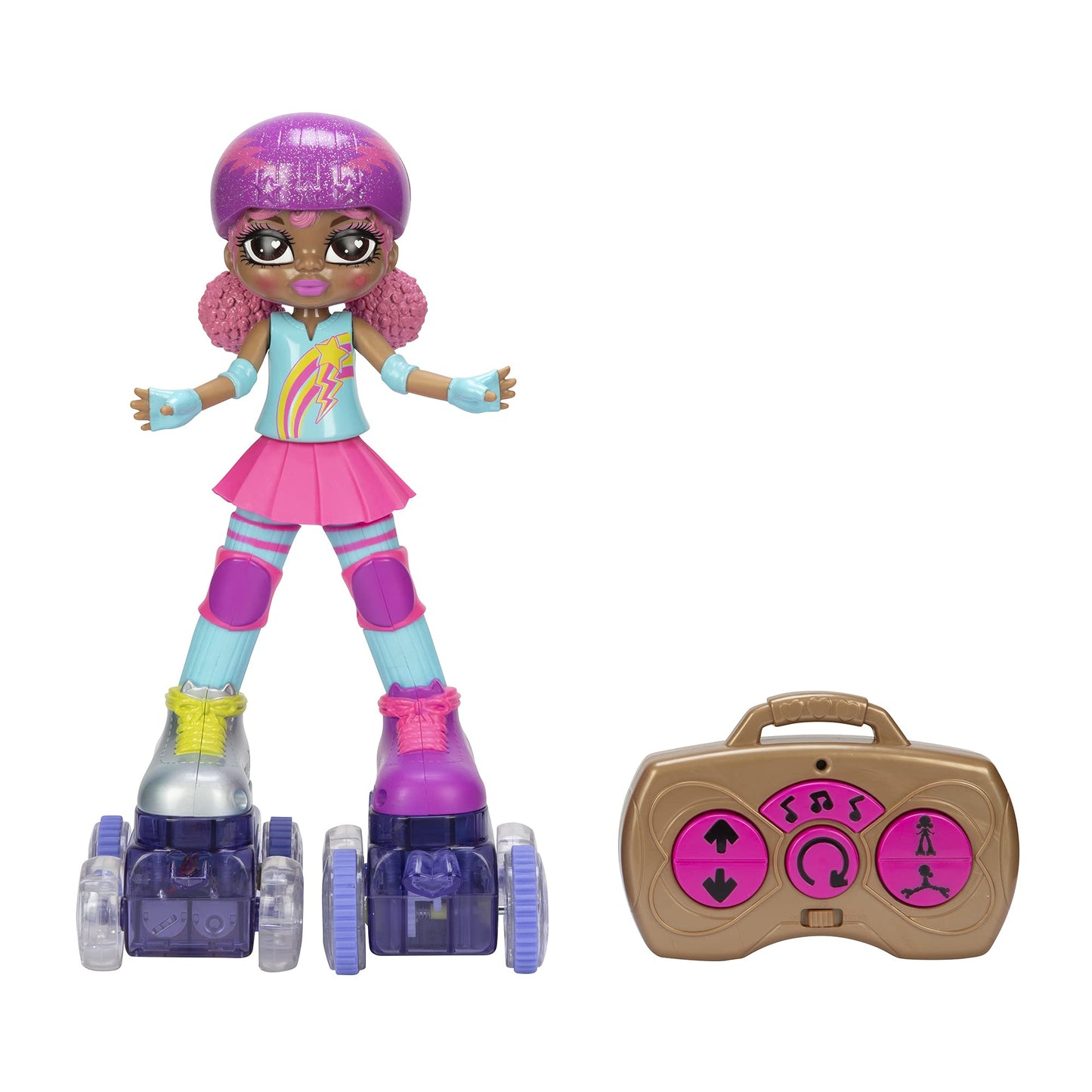 JAKKS Pacific Rock N Rollerskate Doll Lightning Luna Light Up Remote Control Rollerskating Doll - Plays Music and Skates!, 10" H