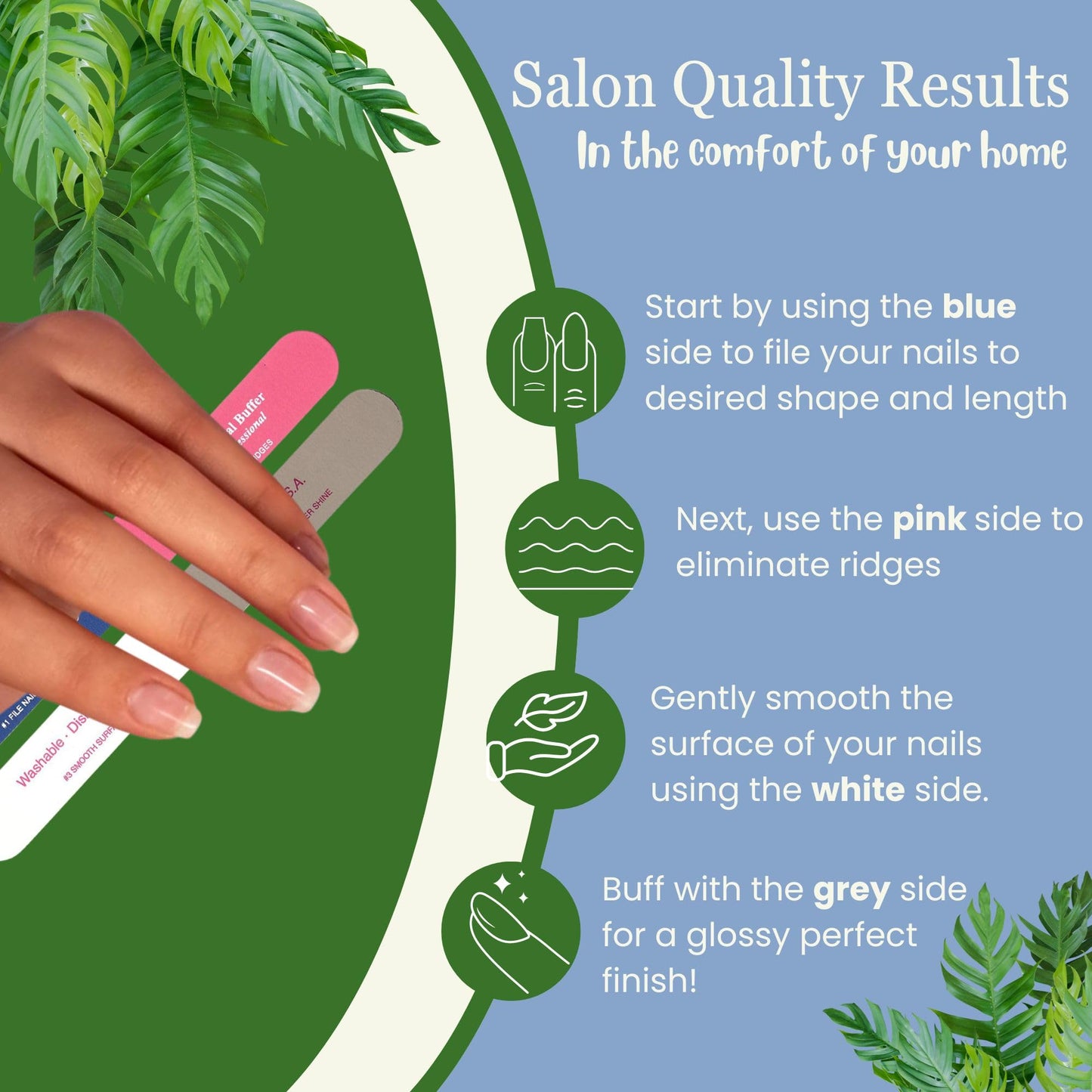 Tropical Shine Colossal 4-Way Blue-Pink Buffer - Professional Nail File & Buffer for Shaping, Smoothing, and Polishing Nails - Compact and Portable