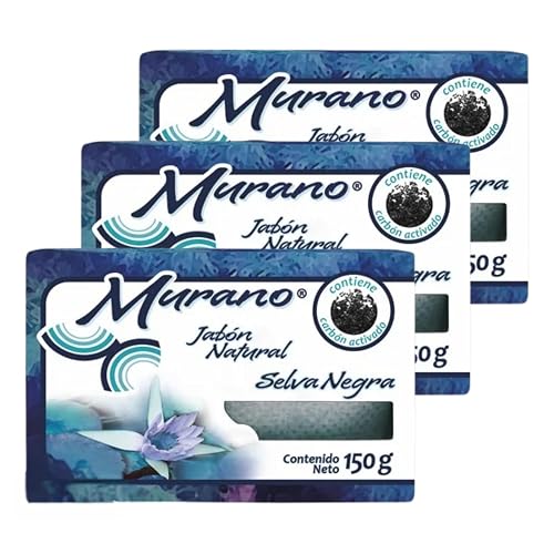 Murano Activated Charcoal Soap Bar Pack of 3 - Deep Cleansing Face & Body Soap for Oily & Acne-Prone Skin - Detoxifying, Oil Control, Pore Purifying