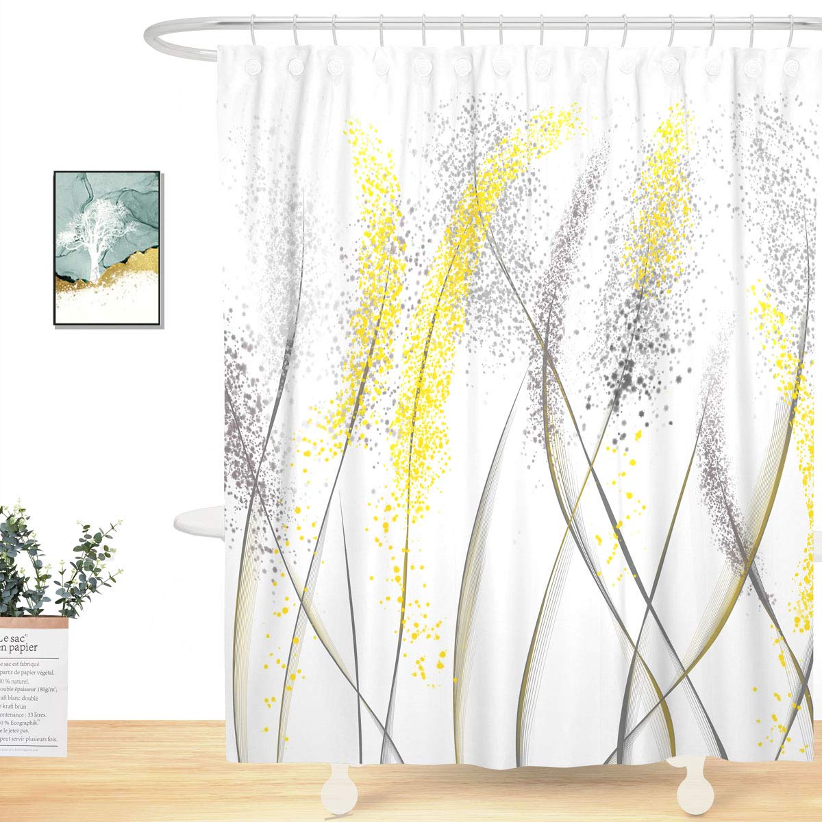 UNIFEEL Unique Design Abstract Black and Yellow Plants Dandelion Fabric Shower Curtain, Mordern Art Curtain for Bathroom Décor Machine Washable 71" x…
