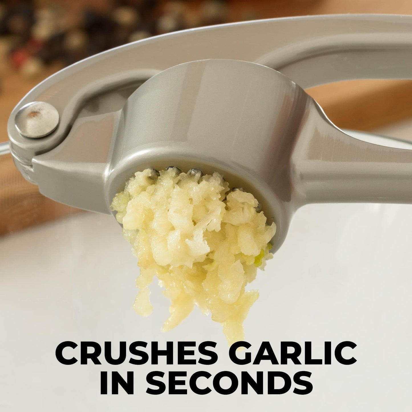 Zulay Kitchen Premium Garlic Press Set – Rustproof, Dishwasher Safe, Easy-Squeeze with Ergonomic Handle, Silicone Peeler & Brush, Silver