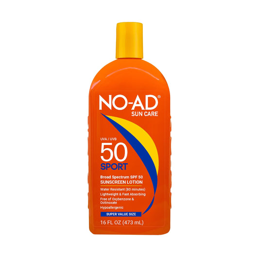 NO-AD SPF 50 SPORT Sunscreen Lotion | Hypoallergenic | Broad Spectrum UVA/UVB Protection | Water Resistant | Octinoxate & Oxybenzone Free