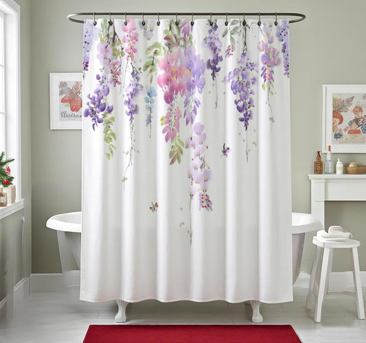 BECAN Floral Shower Curtain,Purple Wisteria Floral Polyester Fabric Waterproof Layer Thickening Shower Curtain 72X72Inches