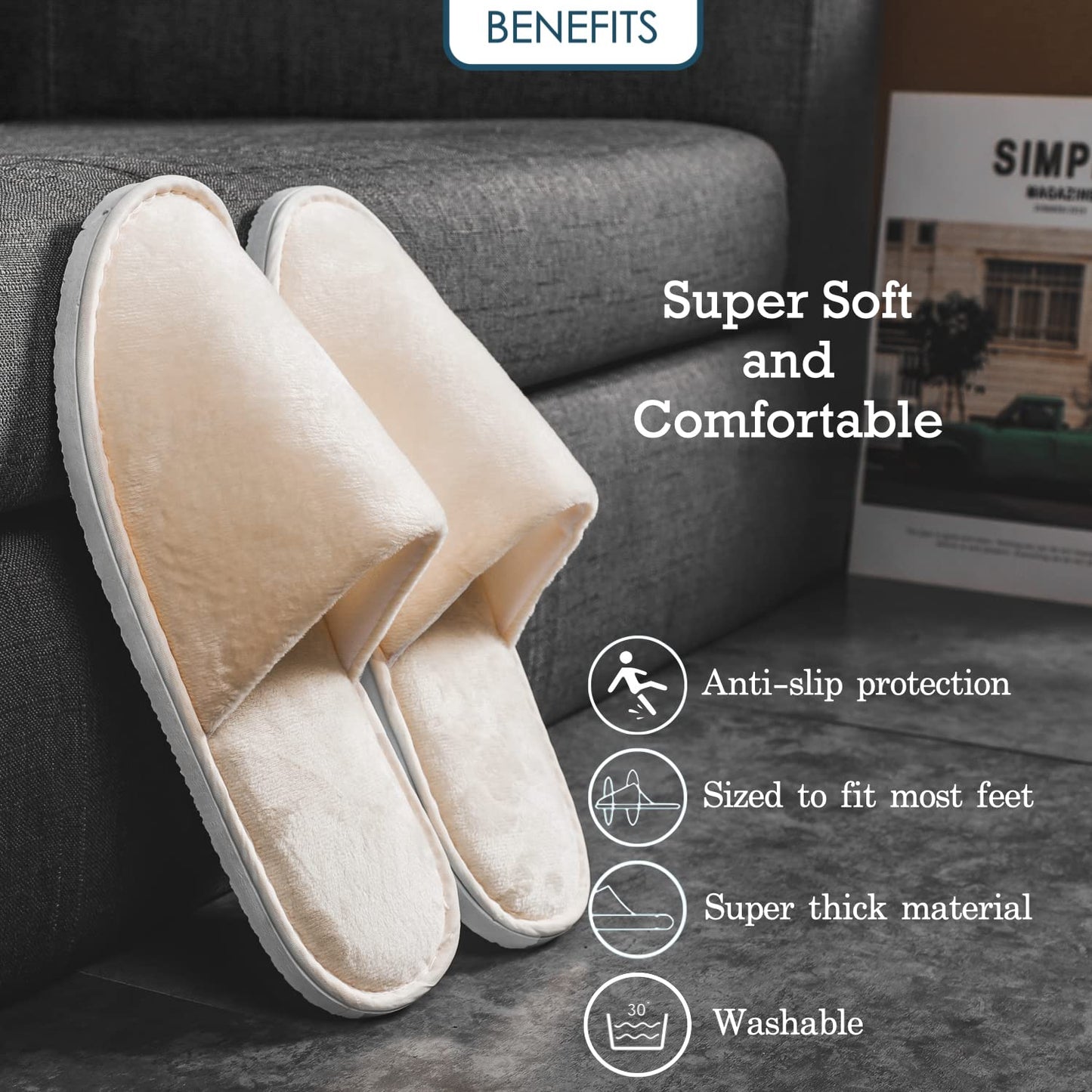 6 Pairs Spa Slippers, Non Slip Disposable Slippers For Guest Washable Beauty and Personal Care OSTADARRA