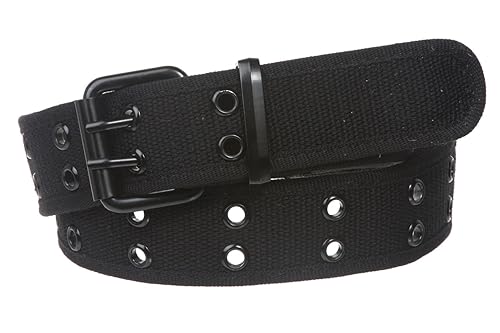 Double Hole Grommets Canvas Web Belt, Black | m (32"~34" waist)