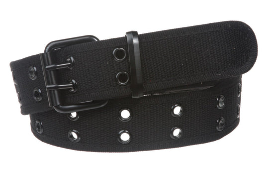 Double Hole Grommets Canvas Web Belt, Black | m (32"~34" waist)