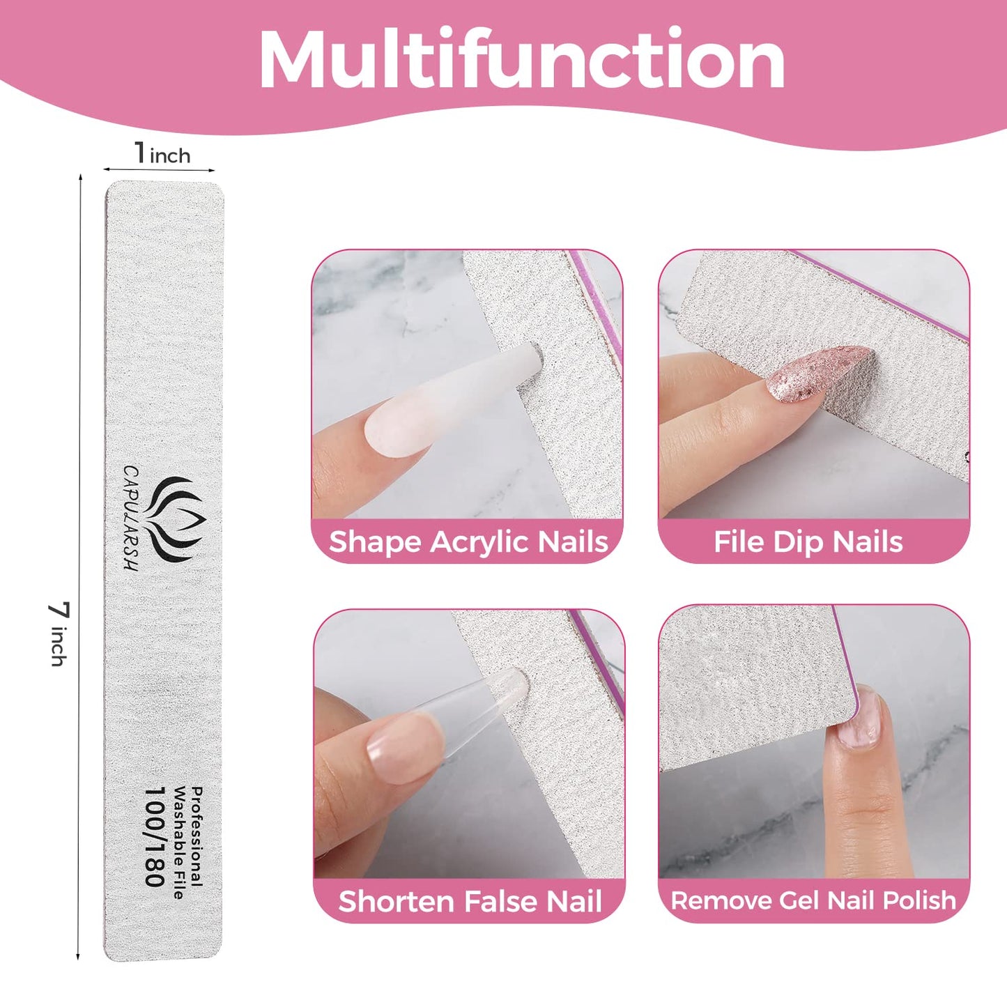 18pcs Nail File for Acrylic Nails - Capularsh 100/180 Grit Professional Double Side Emery Boards, Reusable Coarse Nail File for Acrylic Gel Dip False